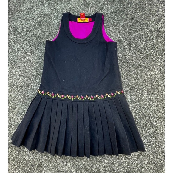 Shanghai Tang Girl's Chinese Pleated Dress Size A8 Black Embroidery - Picture 1 of 4